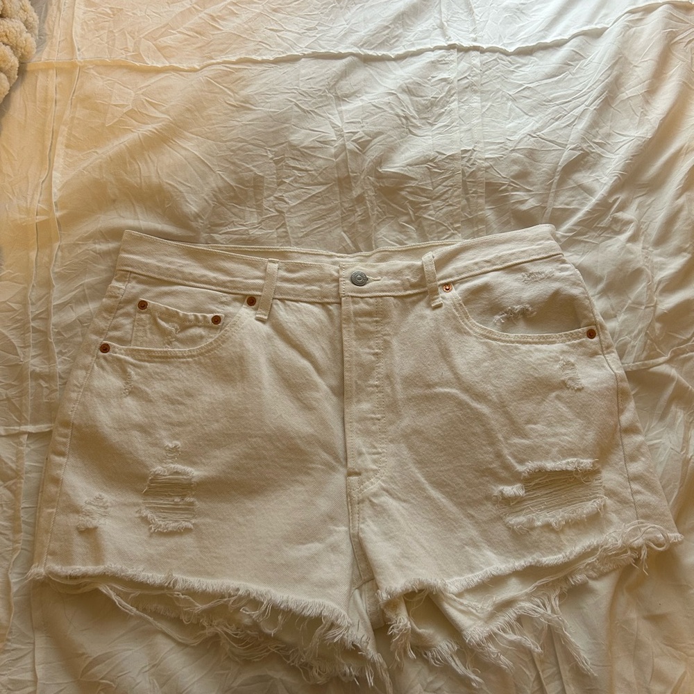 White Distressed Denim Shorts